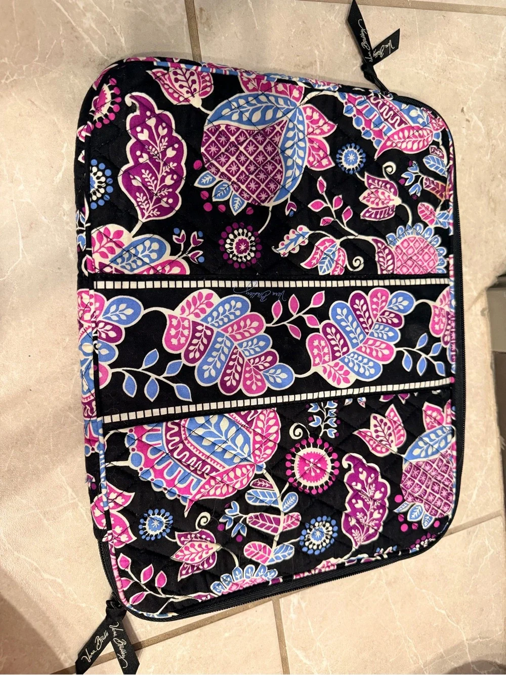 Vera Bradley Black Laptop Sleeve with Pink & Blue Floral Print